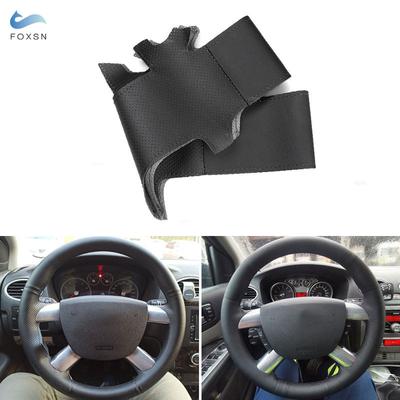 Ford Kuga Focus 2 için C-MAX 2008 2009 2010 El dikişli Araba direksiyon Siyah Deri Kapak Trim İç