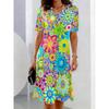 Damen Boho Blumen 3D-Druck A-Linien-Kleid mit kurzen Ärmeln Lebendiges mehrfarbiges Blumenmuster Damenbekleidung Freizeitkleid