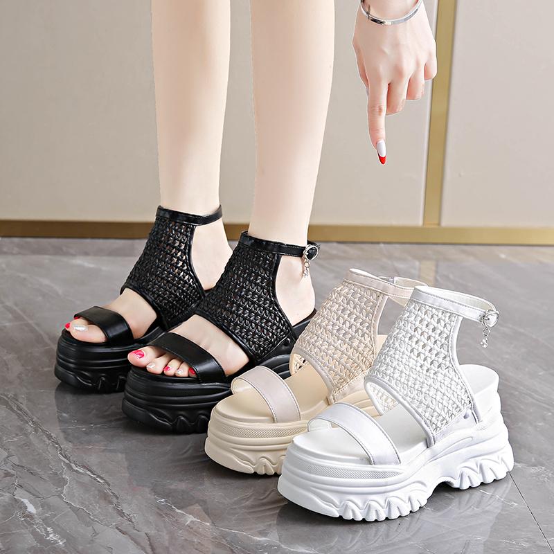 Fashion 9.5CM Women Summer Sandals Open Toe Woven Platform Wedge Sneakers Slippers 2025 Women Casual Shoes Beach Sandálias Das Mulheres