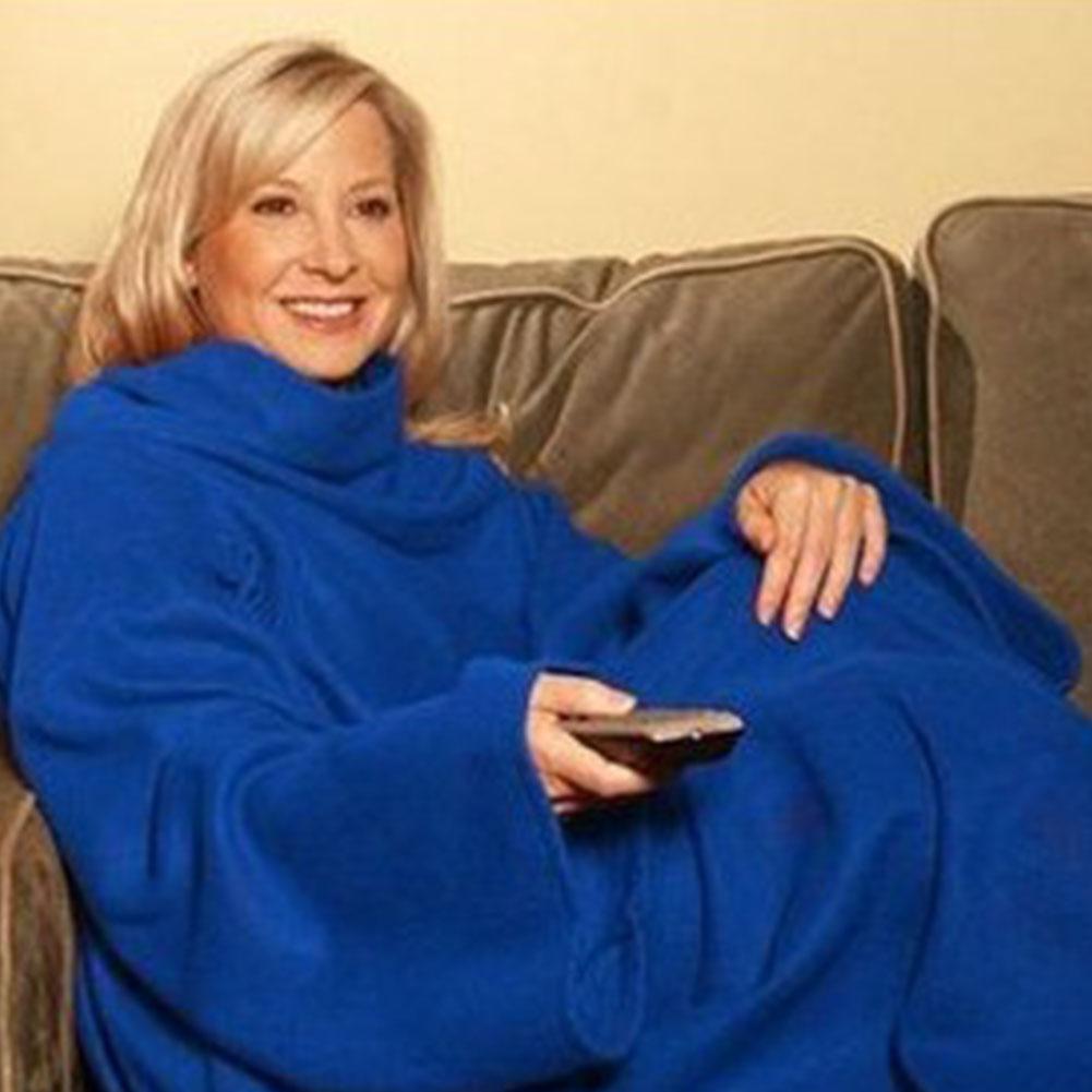 

Women Men Lazy TV Wearable Blanket 180cm Plush Pullover Long Sleeves Warm Robe Machine washable blue#0