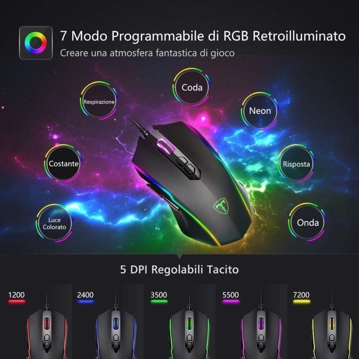 Souris Gaming - VIVIJO - Noire - 7200 DPI Ajustable - 8 Boutons Programmables - Ergonomique