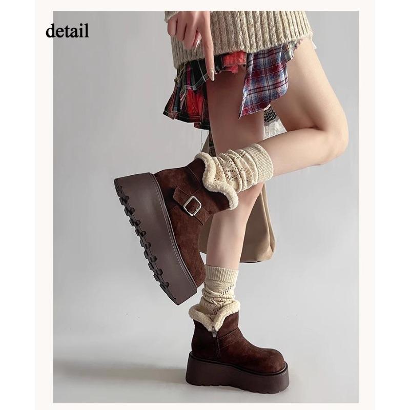 Dámské zimní robustní sněhule na platformě umělé semišové neklouzavé kotníkové boty s kožešinovou podšívkou hřejivé pohodlné vycházkové boty krátké boty pro ženy