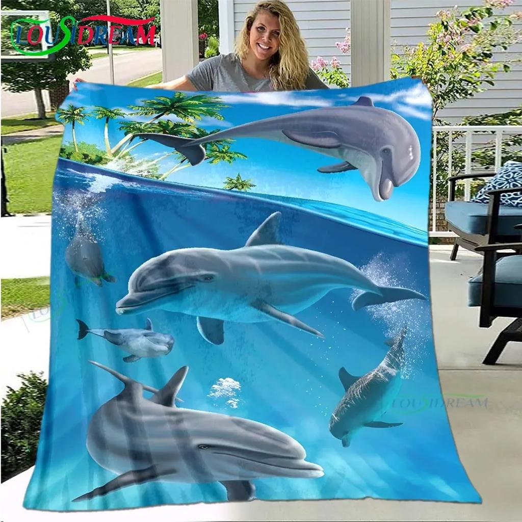 3D Fashion Dolphin Printed Four Seasons Blanket Sofa Cover Travel Bed Plush Blanket Travel Office Break Blanket Birthday Gift