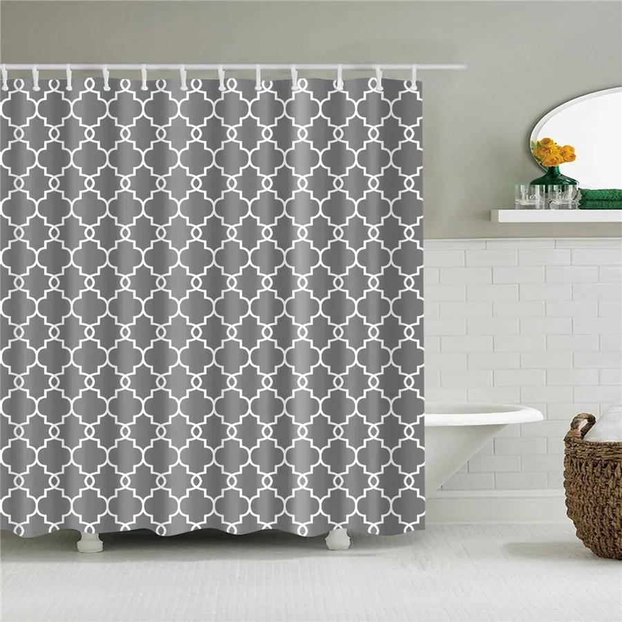 Black and White Shower Curtain Geometric Pattern Waterproof Polyester Home Decor Bath Curtains with Hooks Bathroom Accessories