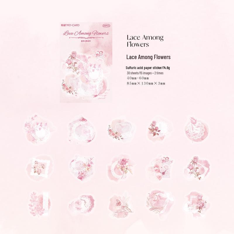 Mò Ink Watercolor Flower Stickers: Gentle Floral Series for Journal DIY & Decorative Collage - 4 Types