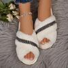Fashion Crystal Decor Faux Fur Slippers Women Autumn Winter Cross Band Home Slides Woman Comfort Flat Solt Plush Slippers Female