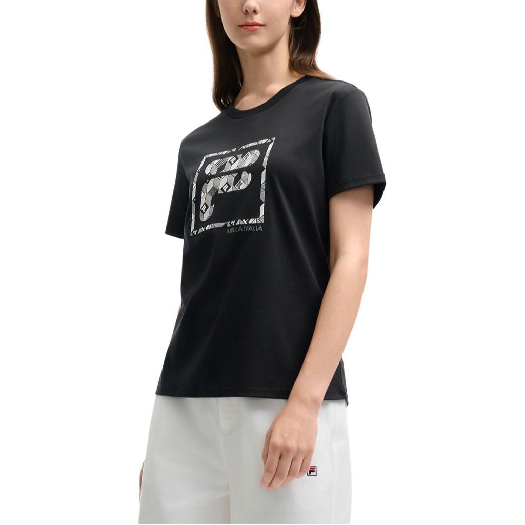 Fila Lifestyle Heritage Series Casual Comfortable Simple Knit Short Sleeve Shirt Women Tops Black F11W528110FBK