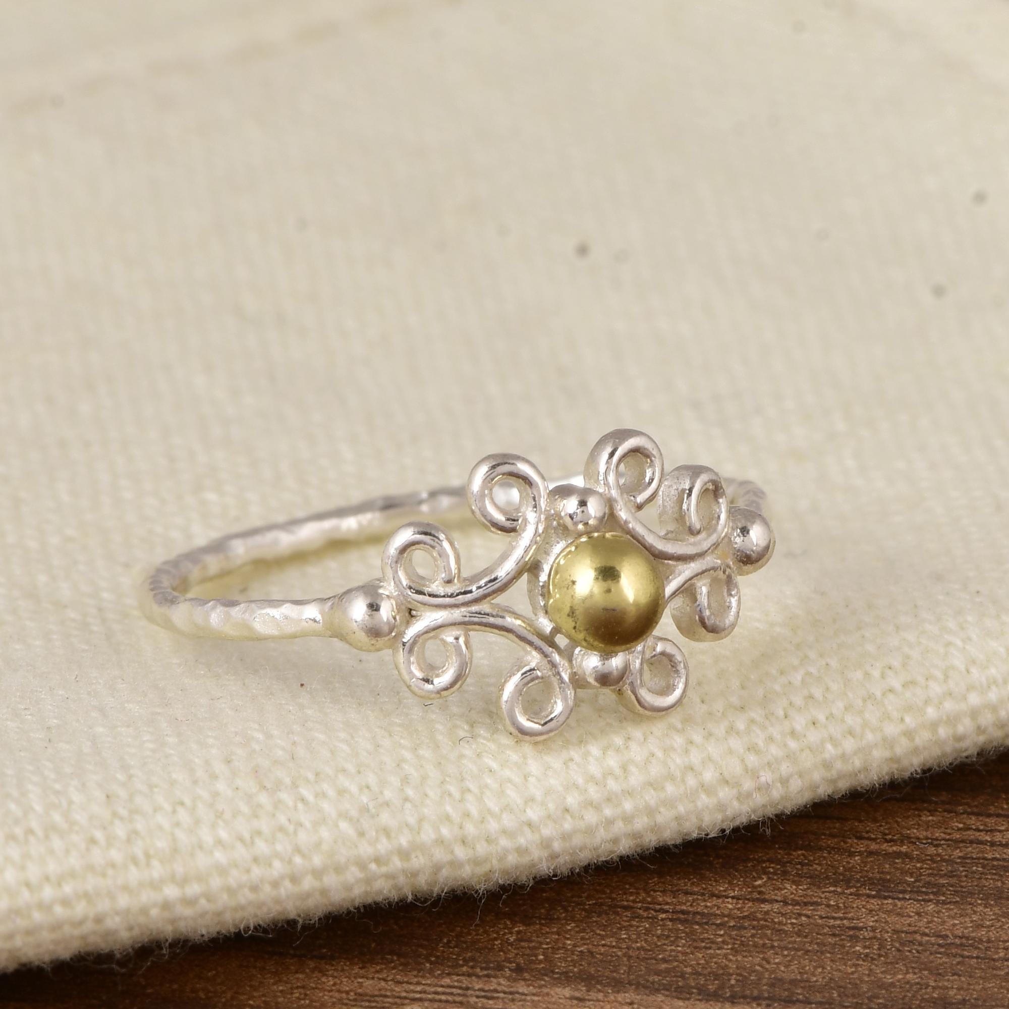Минималистичное двухцветное серебряное кольцо с желтой бусиной, Авторское серебряное кольцо, Минималистичное двухцветное кольцо, Изящное бохо-кольцо, Подарок для нее. 5