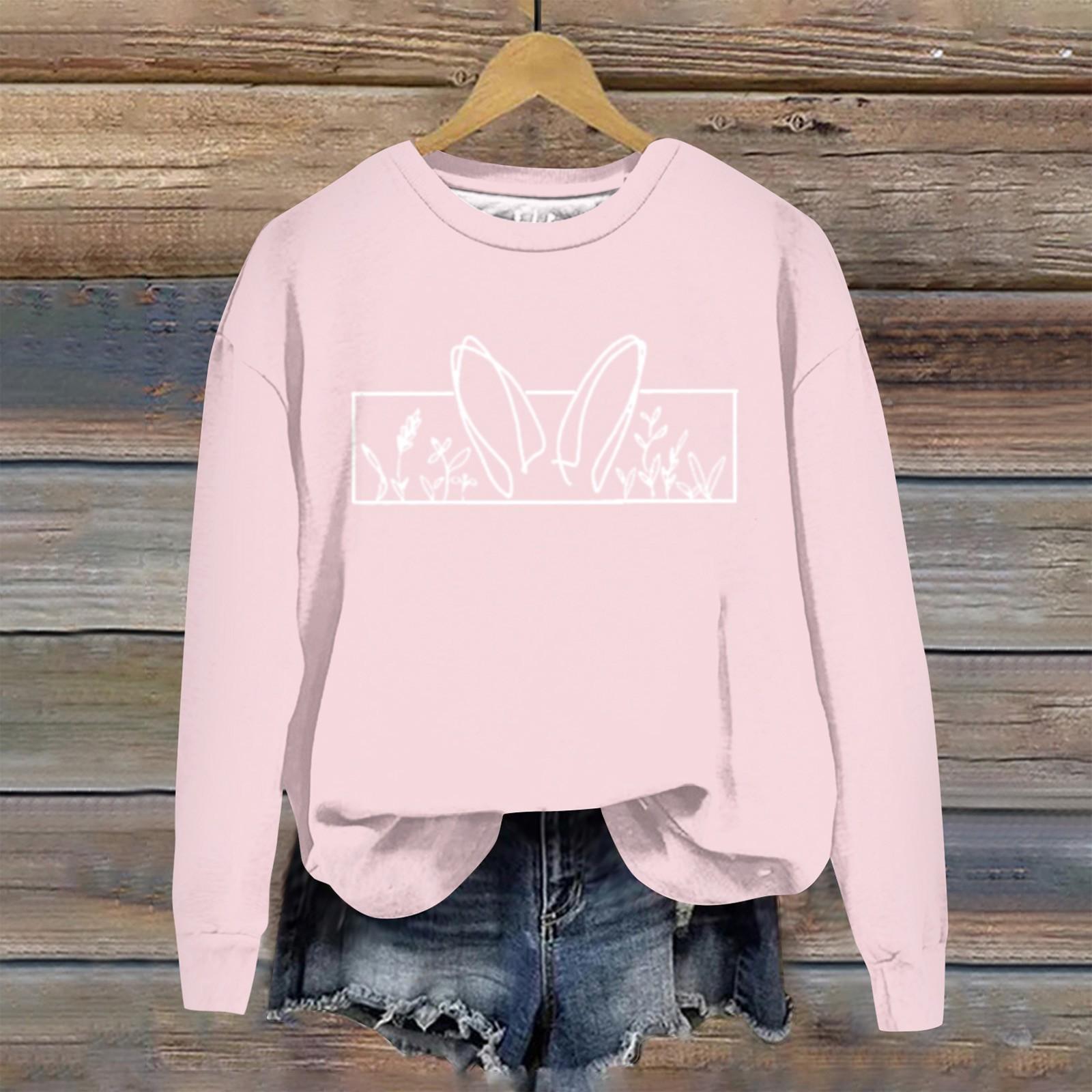 

Пасхальный женский модный свободный топ с длинным рукавом и круглым вырезом с пасхальным принтом S