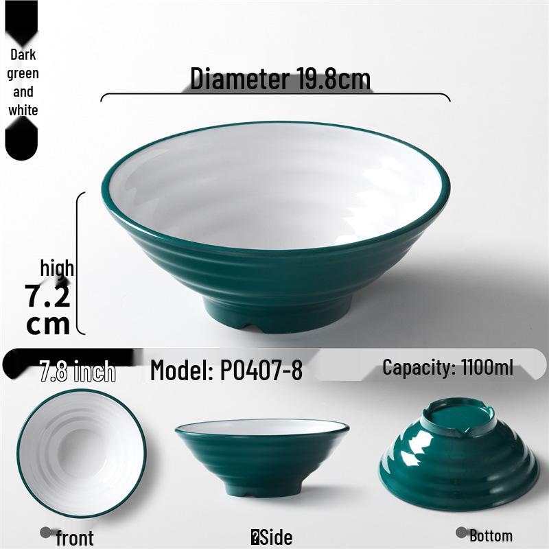 Two-Color Thickened Melamine Noodle Bowl - Large, Threaded Design for Restaurants, Perfect for Noodle Soup, Ramen, and Snail Rice Noodles
