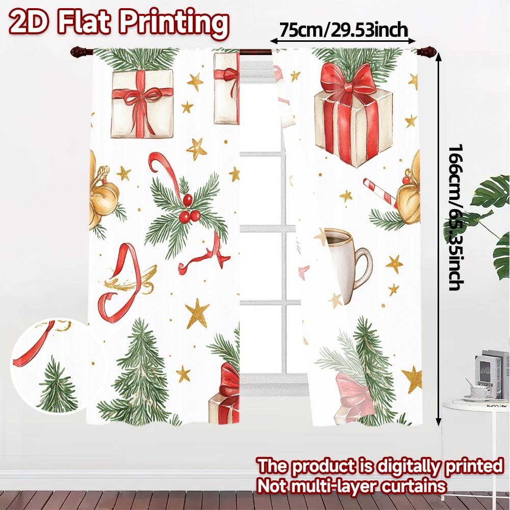 2pcs  Curtains Christmas Tree Bow Gift Snowflakes (3) Light Filtering Popular Curtains Machine Washable Fabric Curtains