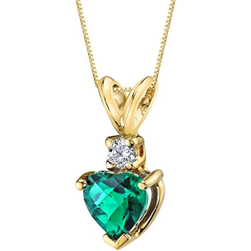 Gold Tone Green Heart Crystal Pendant Necklace for Women, Elegant Two-Stone Solitaire Necklace, Romantic Jewelry Gift