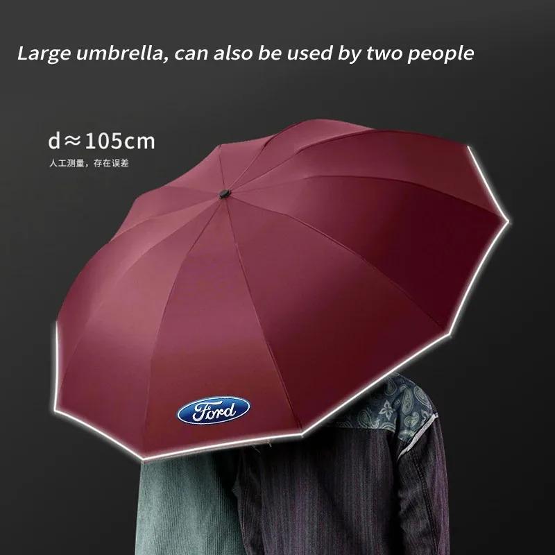 For Ford Mondeo Focus Raptor Puma Edge Explorer Ranger Fusion Kuga Car Led Light Automatic Folding Windproof Sunshade Umbrella APT1