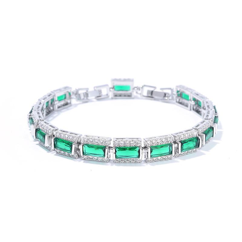 

Light Luxury Square Multi-Colored Zircon Inlaid Bracelet, Women S Silver-White Jewelry, Bridal Jewelry. зелёный