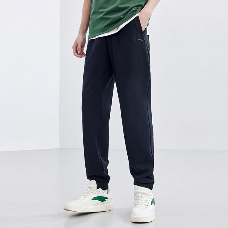 Anta Training Series Solid Color Logo Mid-Waist Tapered Knit Sports Pants Men bottoms Black 952357304-1