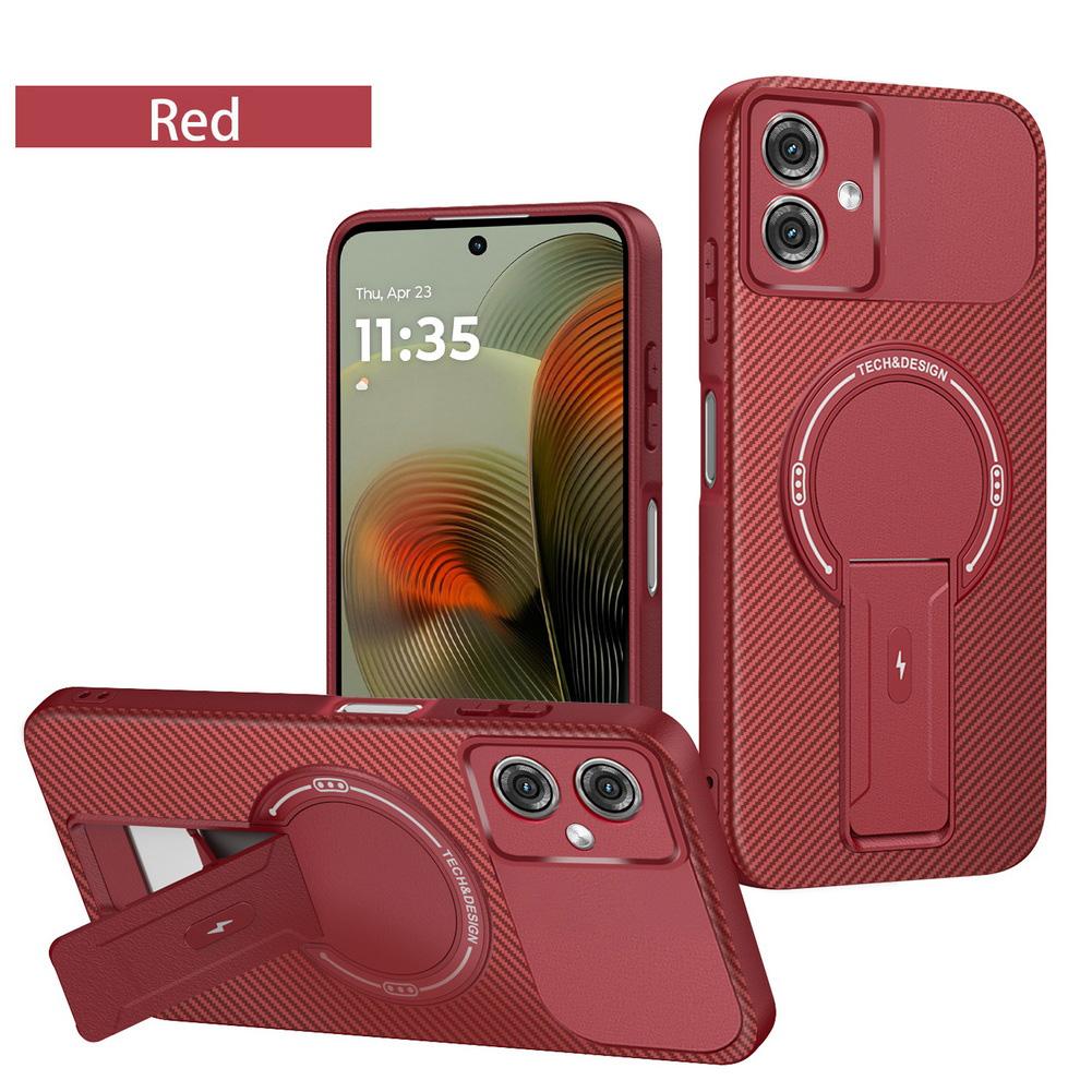 

Чехол из углеродного волокна с невидимой подставкой и встроенным магнитным кольцом для Moto G35 G55 G75 G85 G54, защитная крышка для камеры Motorola Moto G54 красный