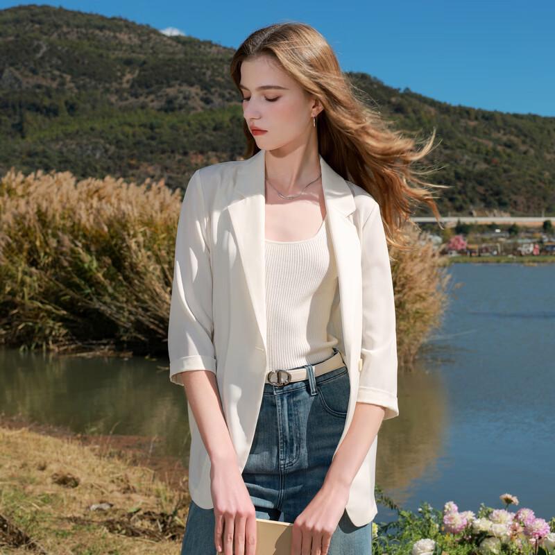 Sancai 2026 Spring Loose Fit 3/4 Sleeve Blazer