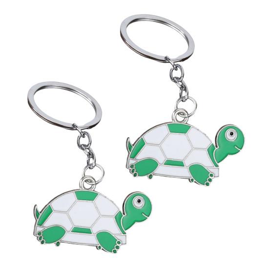 2Pcs Keychain Pendant Metal Chain Design Cartoon Key Ring with Turtle Shape Enamel
