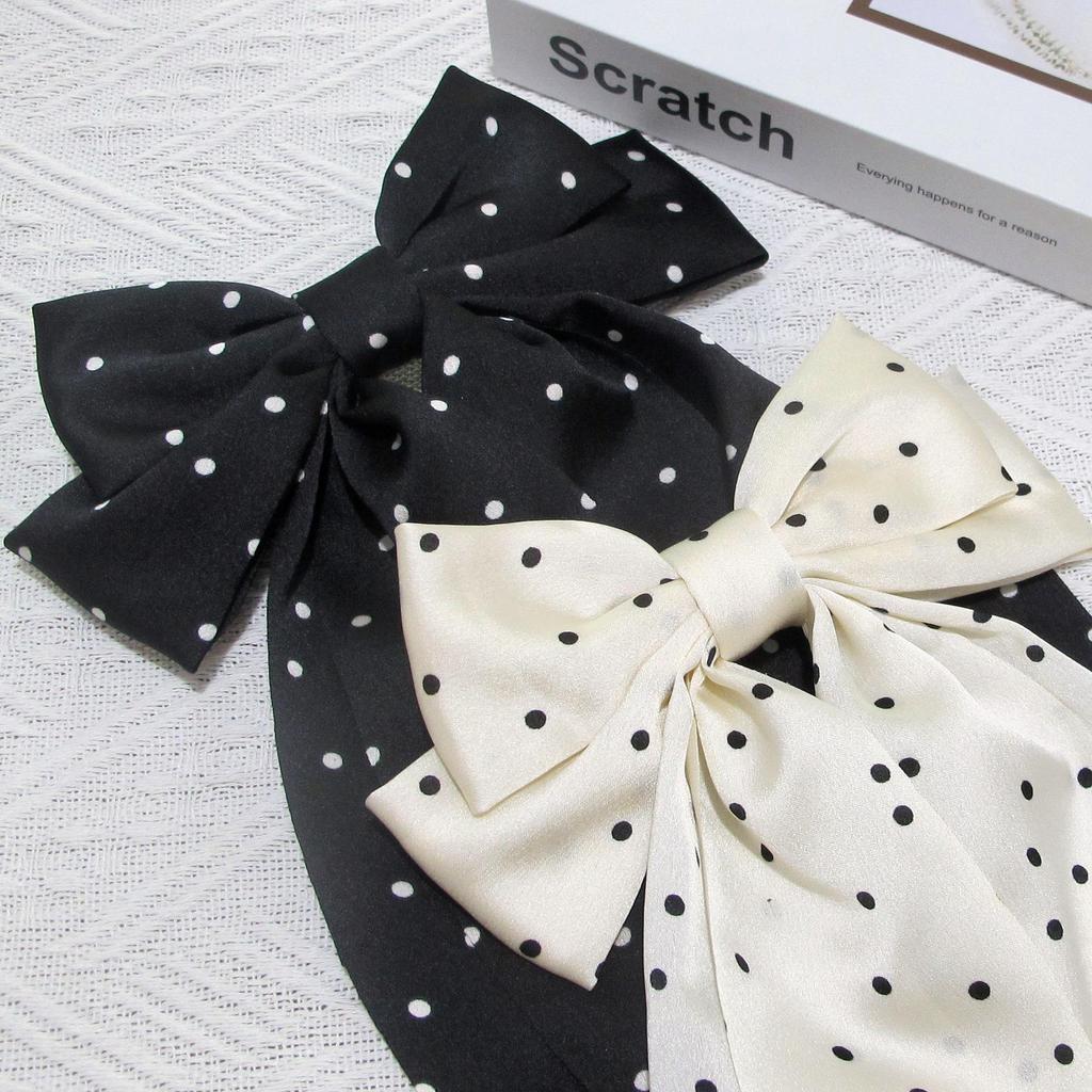 Satin Polka Dot Bow Hair Clip for Women - Korean Style Claw Clip Accessory