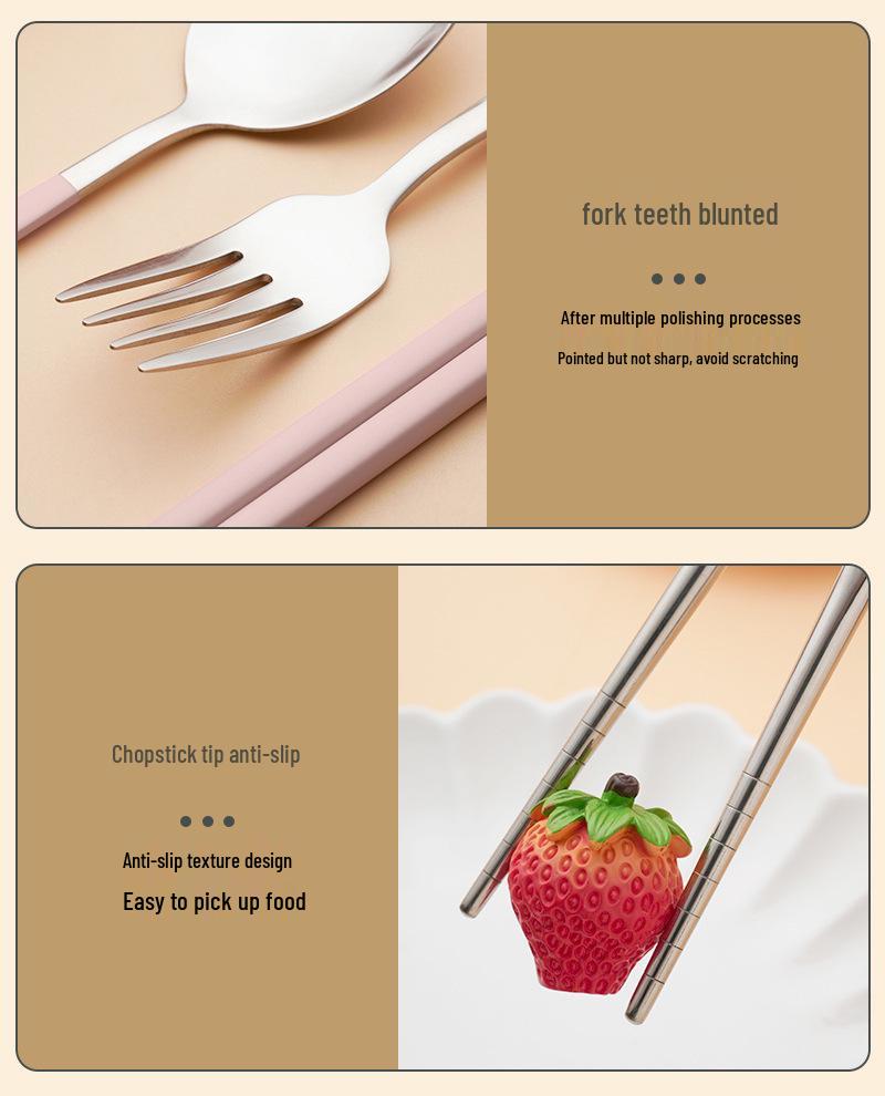 304 Stainless Steel 3-Piece Cutlery Set: Fork, Spoon, Chopsticks – Portable for Camping, Travel, or Student Use.
