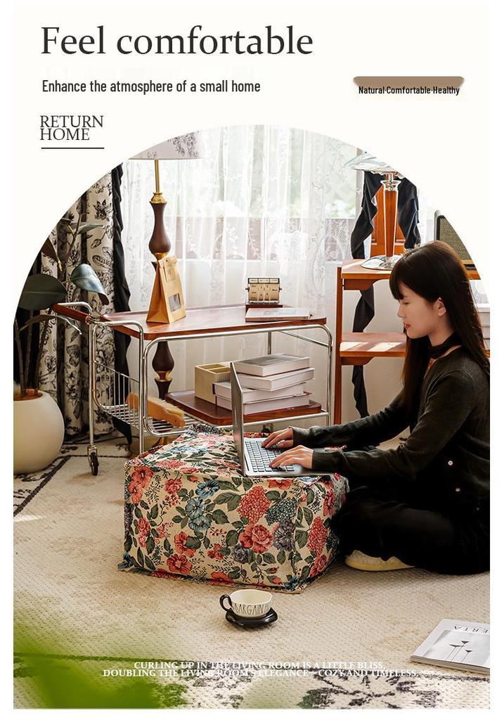 Nordic Oil Painting-Style Futon Cushion: Retro Light Luxury for Living Room Floor or Seat.