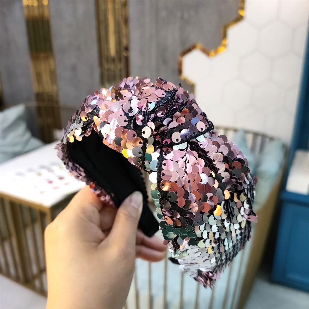 Knotted Headband for Women Fashion Sequined Hairhoop High Skull Turban Hairband Vintage Glittering Hairhoop Daily Use