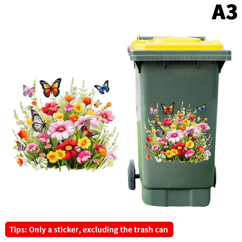 Sunflower Trash Can Stickers Floral Wheel Trash Can Stickers Self-Adhesive Waterproof Pvc Decals For Walls Bathroom Home Decor