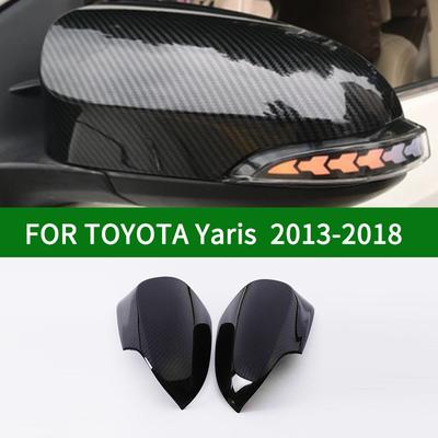 Für TOYOTA YARIS XP150 2013-2018 Auto-Rückspiegel-Abdeckungsverkleidung, mit Hupe, schwarzer Kohlefaser-Seitenblinkerspiegel
