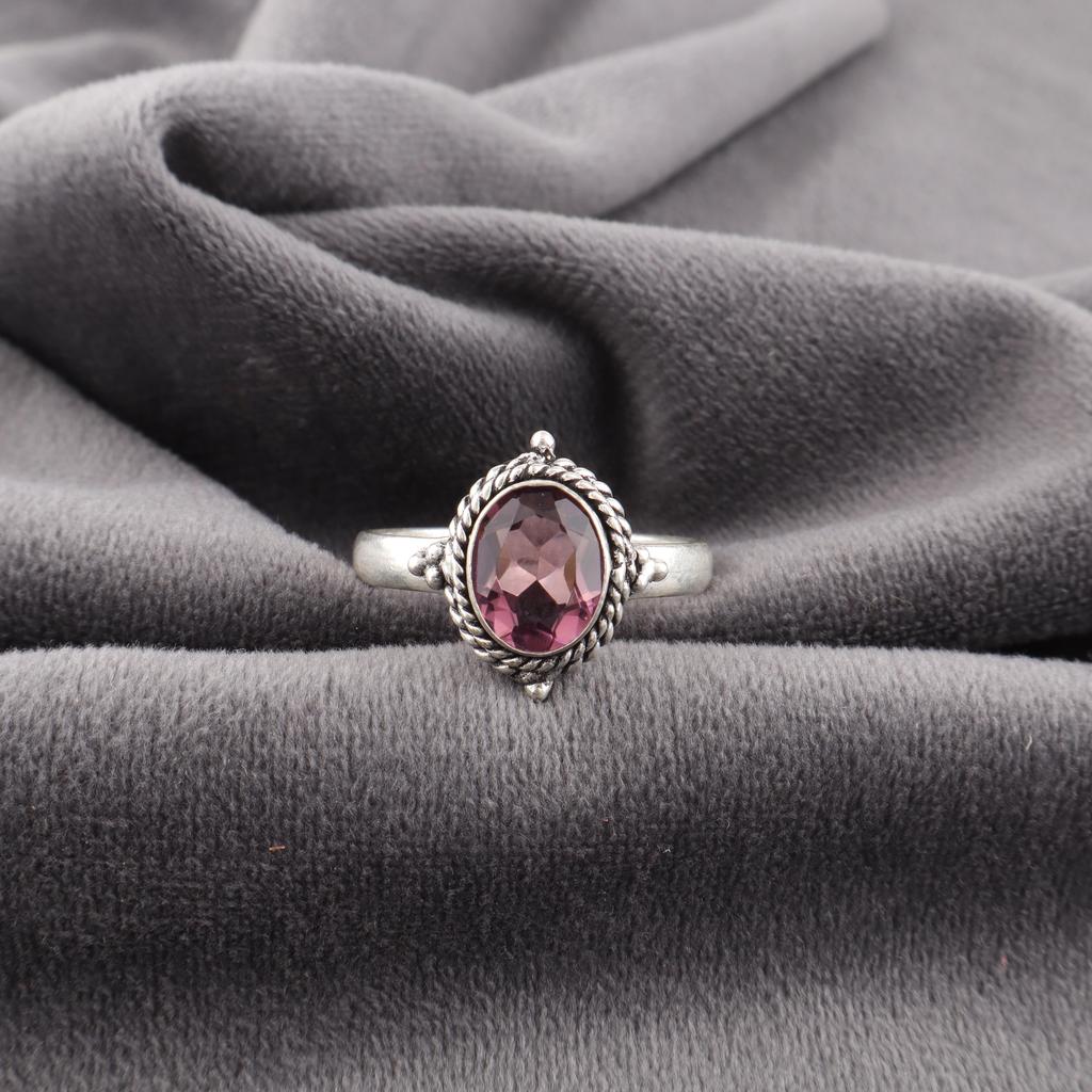 Rhodolith Edelstein Schmuck, Handgefertigter Silberschmuck, 925 Massiv Sterlingsilber Ring, Wunderschöner Silberring Hochzeitsgeschenk