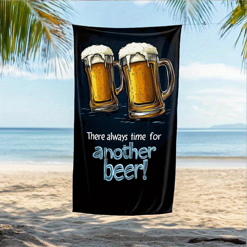 Jmg Household Supplies A Beach Towel Featuring A Cartoon-Style Beer Graphic Design. Suitable For Swimming, Sports, Beach, Camping, Diving, And Surfin