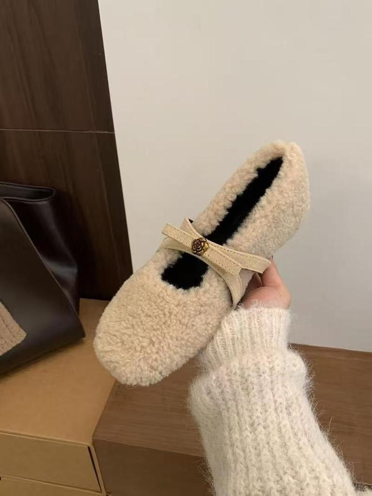 Inner height increase gentle shallow mouth Mary Jane shoes autumn and winter soft sole plush beanie shoes women