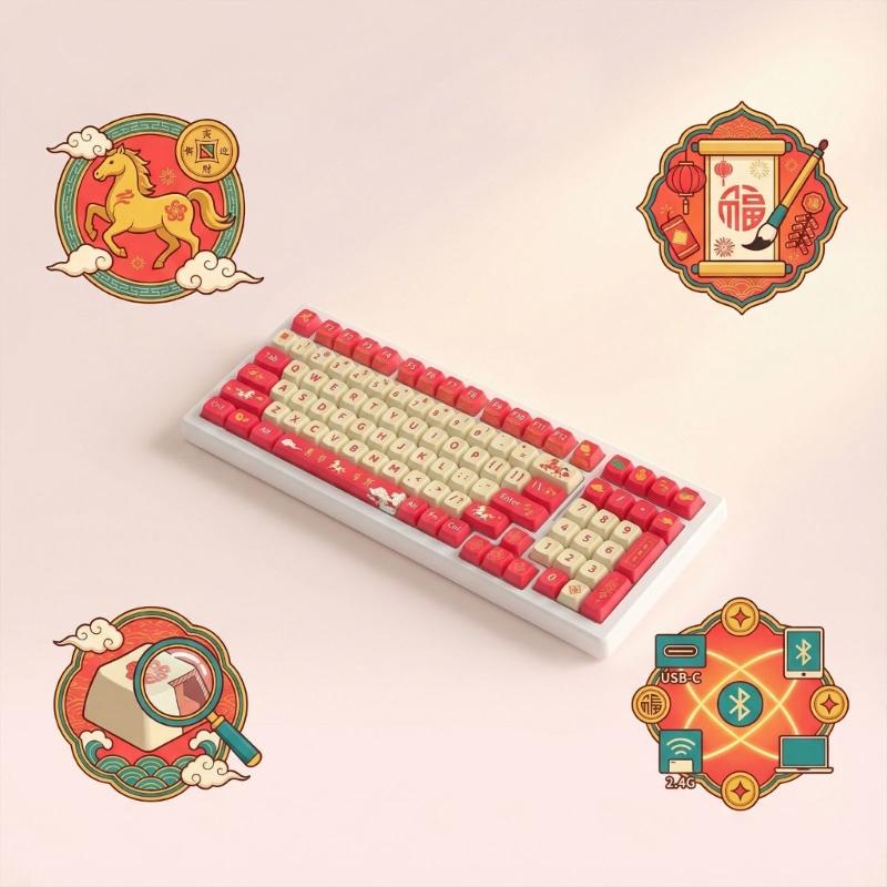 Good luck in the Year of the Horses Keycaps PBT Dye Sublimations MOA Profile Keycap for 61/64/75/87/98/104 Mechanical Keyboards