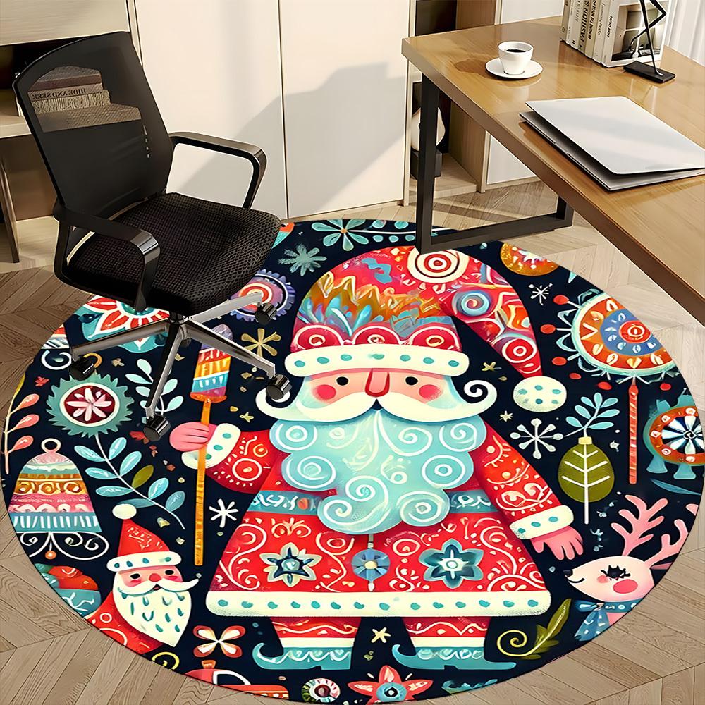 1pc Christmas Festive Office Round Area Rug, Indoor Mat Suitable ForOffice, Under Office Chairs Bedroom Living Room Home Decor, Room Deco  D027