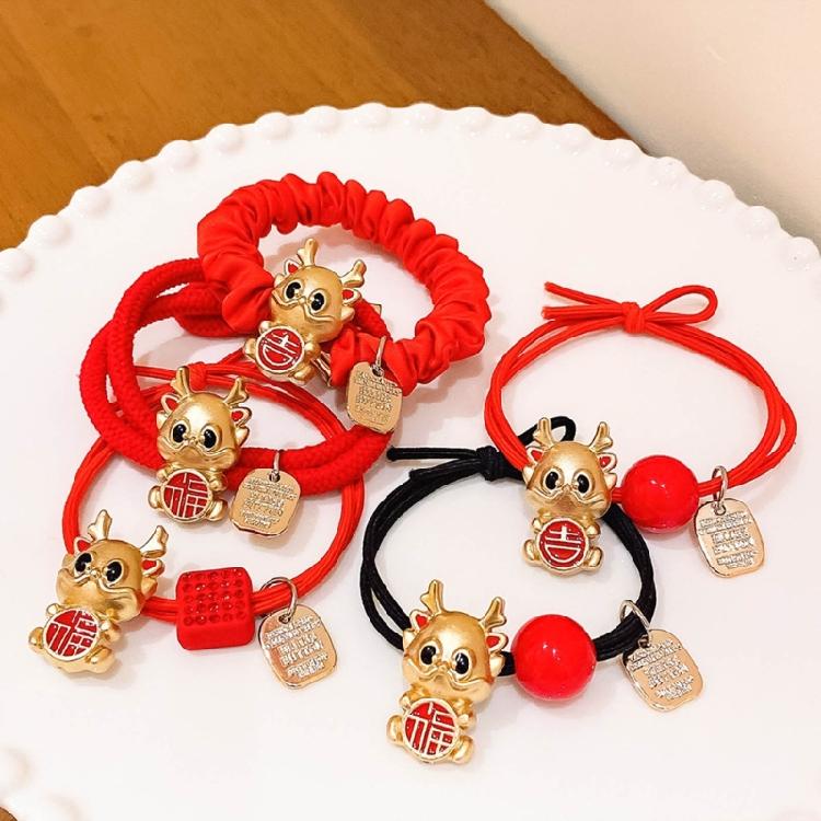 2024 New Year Hair Tie Zodiac Dragon Elastic Hair Bands Women Girls Hair Rope