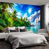 Tropical Paradise Wall Tapestry Mural Print Polyester Fabric Blue Sky Ocean View Beach Jungle Decor for Bedroom Living Room Home