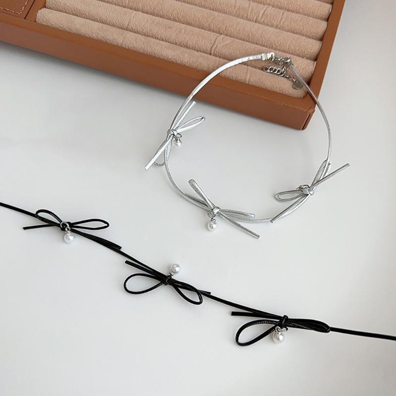 Elegant Bowknot Pearls Choker Necklace for Women Girls Retro Styles Clavicle Chain Fashion Jewelry Accessories