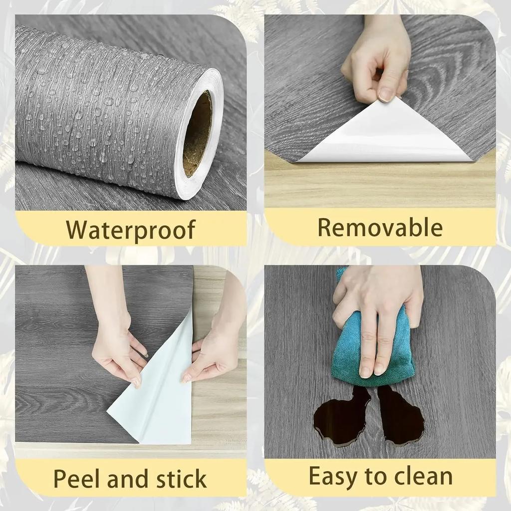 60/80CM Width Grey Oak Wood Grain Imitation Wood Waterproof Wallpaper Removable Wall Sticker Self-adhesive Cabinet Table Decor