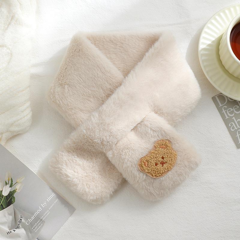Women's Autumn Winter Cute Bear Plush Faux Mink Fur Scarf - Thick, Warm, Versatile Neck Warmer