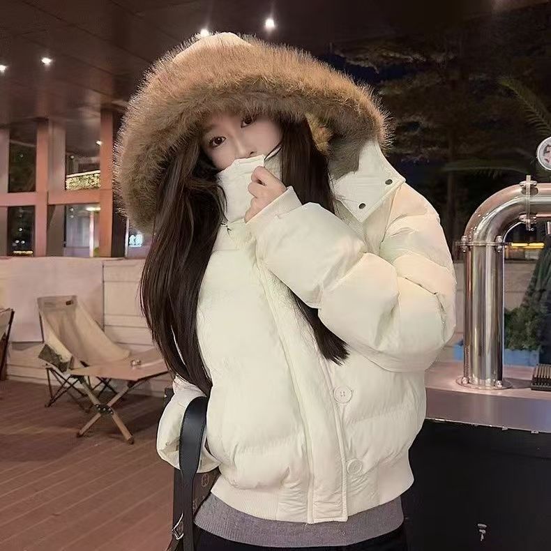 Hair collar hooded winter down cotton clothes women's winter new bread clothes thickened loose coat