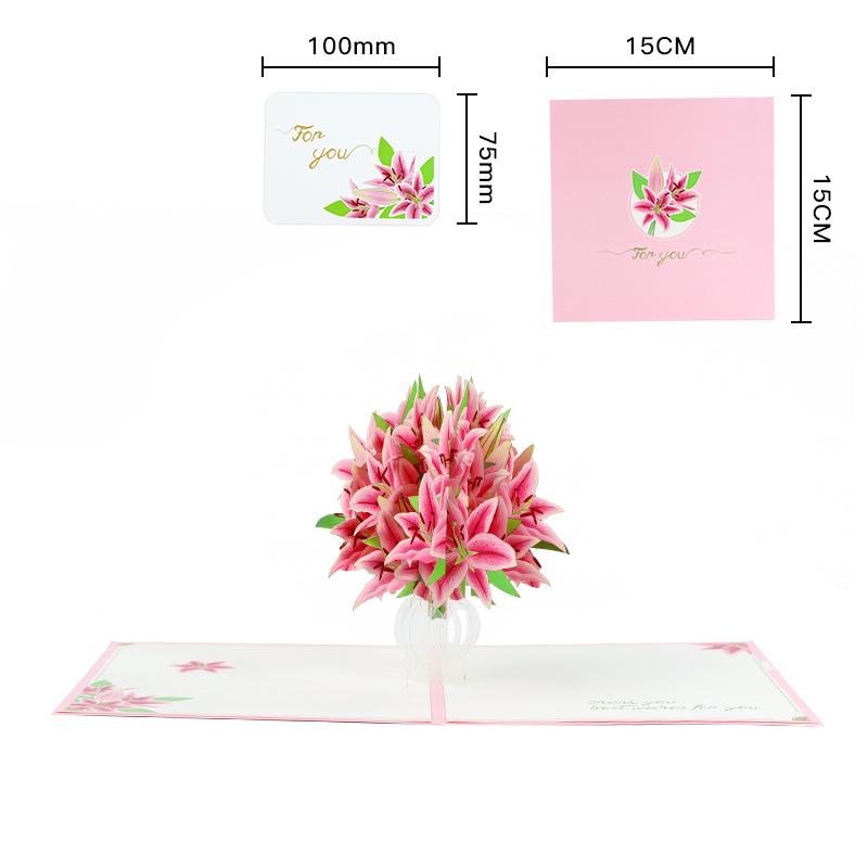 3D Lily Flower Greeting Card - Mother s Day Gift & Gratitude Message Card