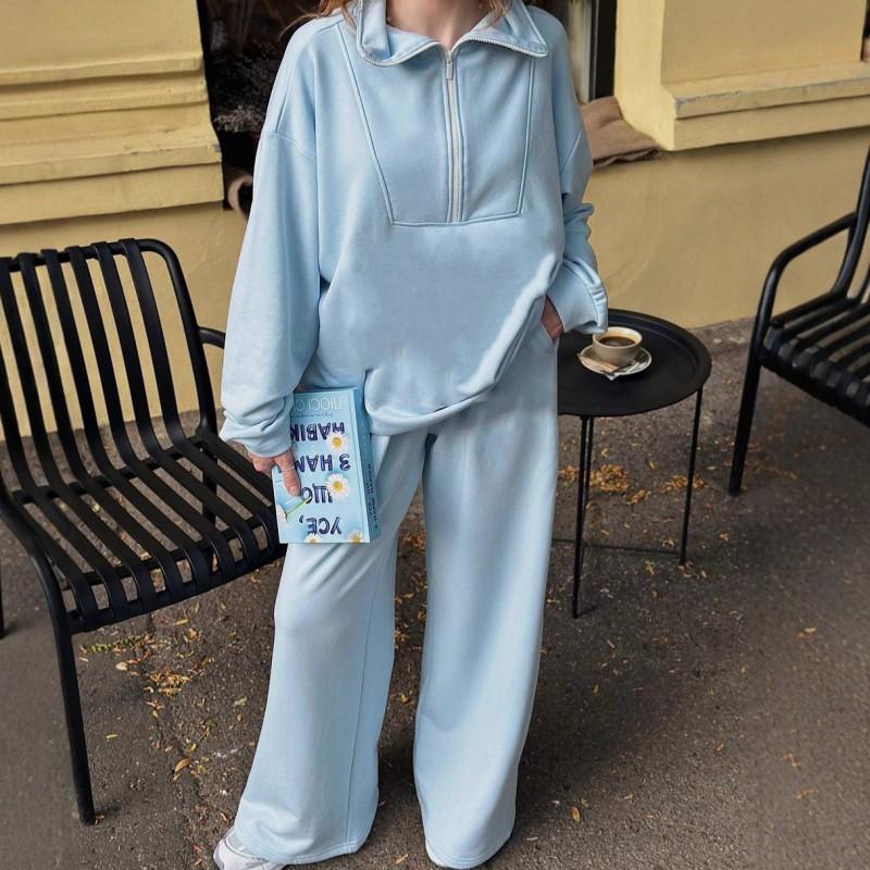 Women s Casual Fashion Zipper Suit Pullover Sweater Two-piece Set L