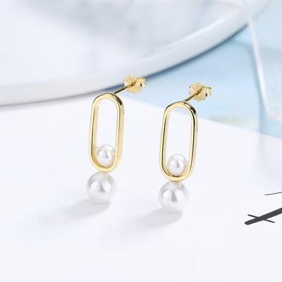 S925 Sterling Silver Square Ring Fashion Pearl Stud Earrings for Women Niche Design Cold Style Inlaid Shell Pearls Ear Rings