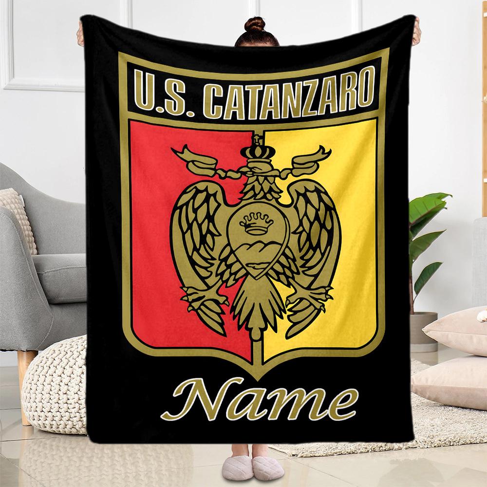 Catanzaro Shield Crest Customize Text Blanket Throw Customizable Blanket Comfortable Great for Bedding Couch Nap Home Decor Four Seasons Multipurpose
