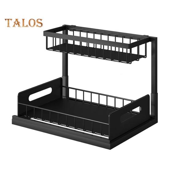 

Кухонный стеллаж для хранения, многофункциональный двухуровневый высокий забор под раковину, органайзер для ванной комнаты, выдвижной шкаф, полка для хранения банок для приправ чёрный