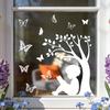 Girl Boy Butterflies Window Cling White Static Window Stickers Removable Decals for Home Office Glass Door Window Decoration