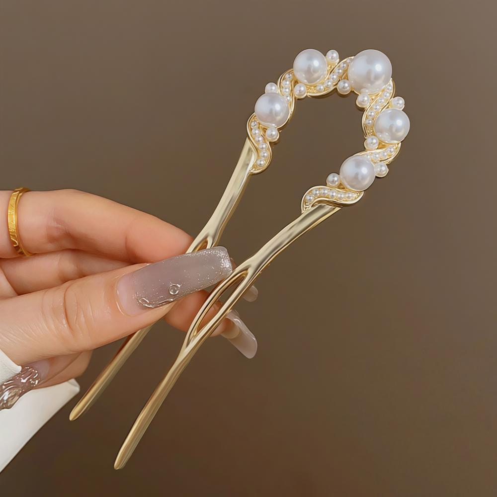 Pearl U-Shaped HairPins Fashion Hair Fork Elegant Alloy Long Hair Clip Pins Bun French Hairpin Hair Stick Women Girls