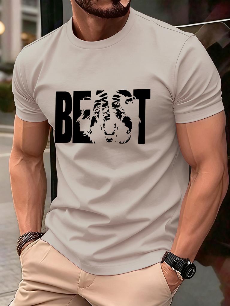 Beast Letter Print Cotton TShirts MenS Summer Comfortable Soft T Shirt Oversized ONeck Short Sleeve Tops Basic Mens Clothes
