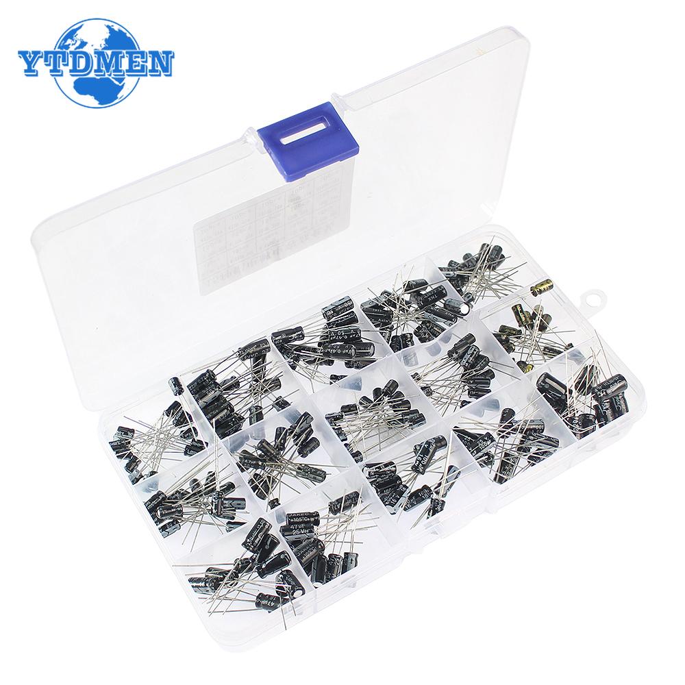 200KS Hliníkový elektrolytický kondenzátor 0,1uF-220uF 15 hodnot Sada kondenzátorů 0,1UF 0,22UF 0,47UF 1UF 4,7UF 10UF 22UF 47UF 100UF