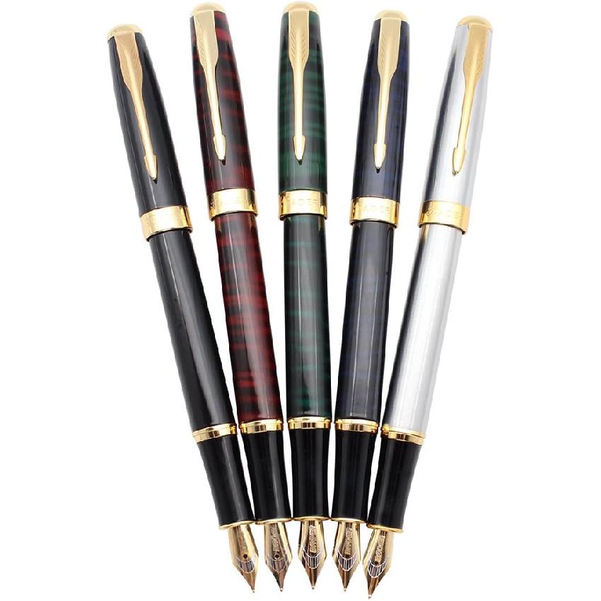 Gullor 5 PCS Classic Metal Fountain Pen B388, Gift Pens with Converters, 5 Colors