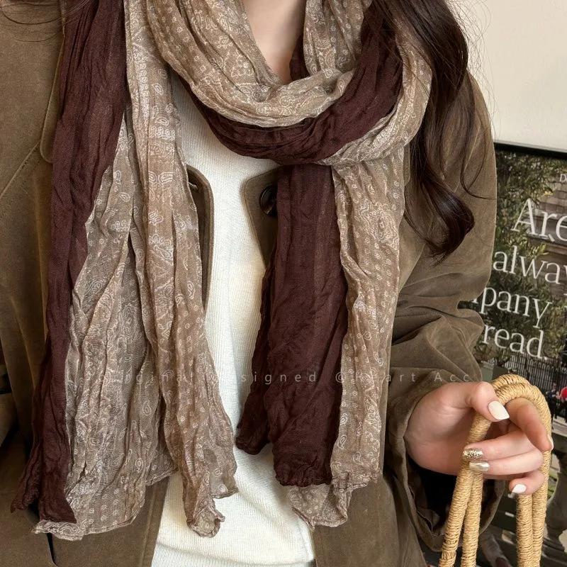 WTEMPO Spring Summer Artistic Retro Contrasting Floral Long Scarf for Women 2026 New Winter Outfit Coat Fashionable and Sophisticated Scarf
